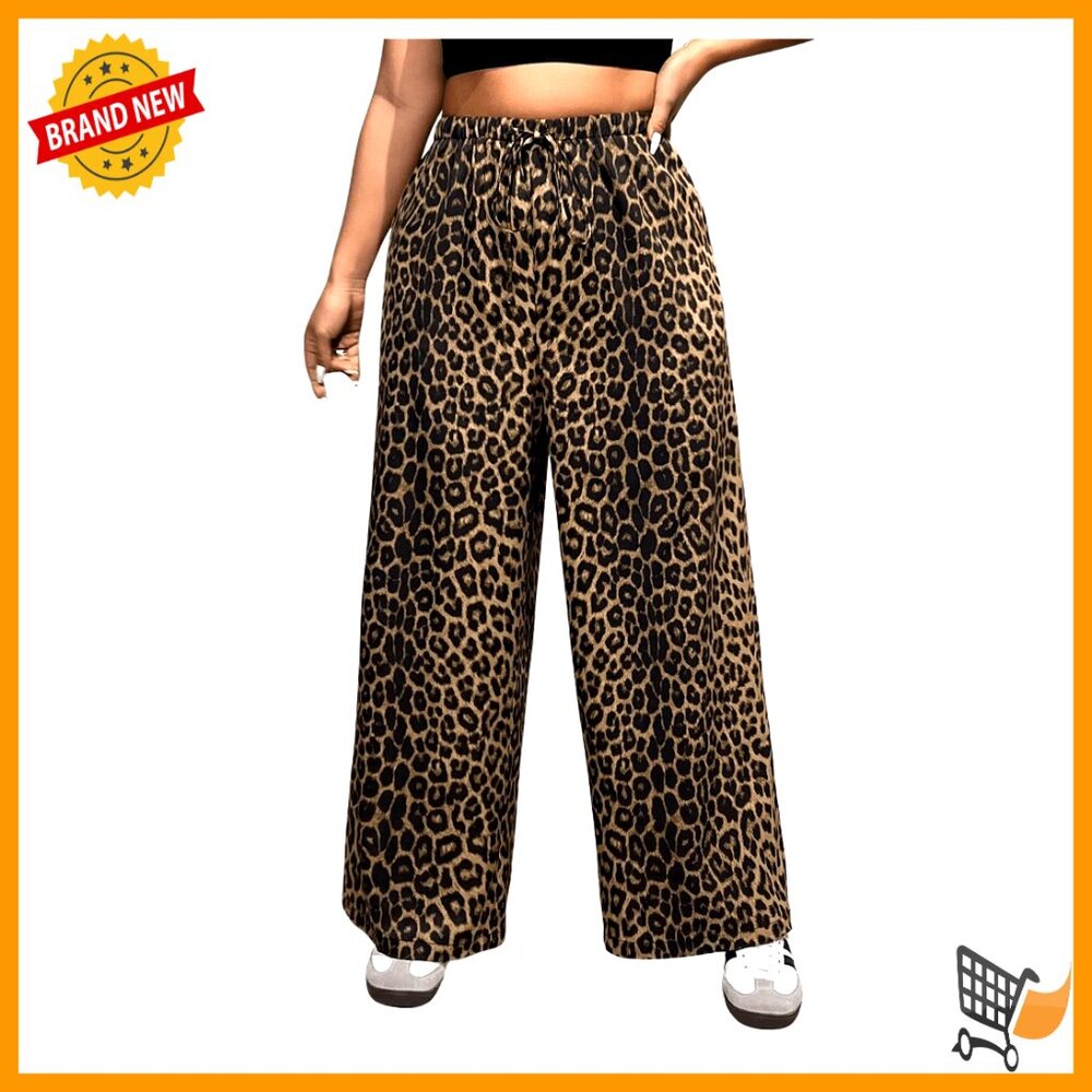 Plus Size Wide Leg Pants Casual Drawstring Waist Trousers Loose Fit